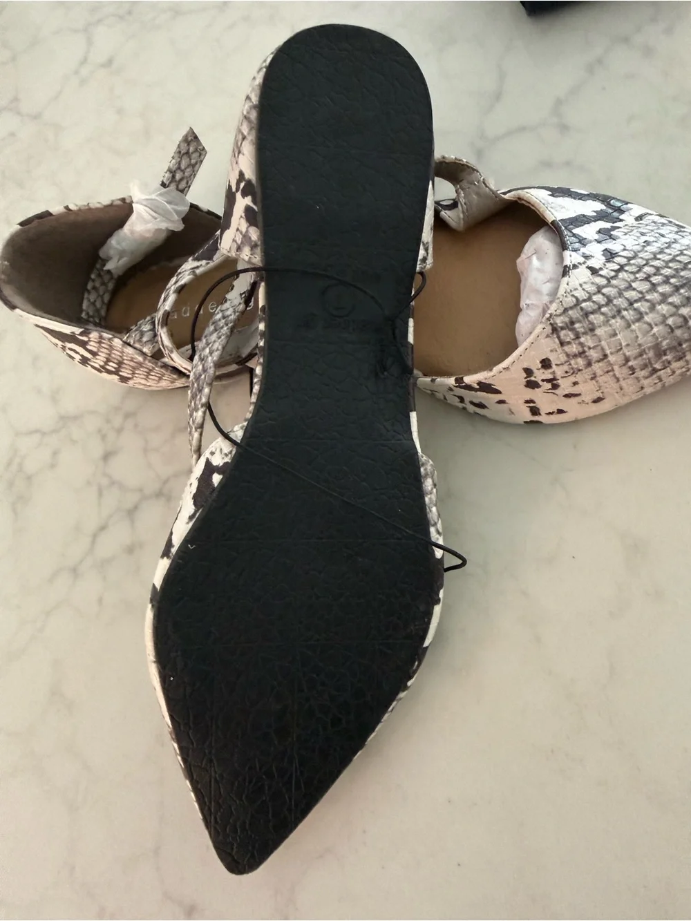 Women's Madden Girl Pointed Snake-Print Ankle-Strap Flats in Black & White